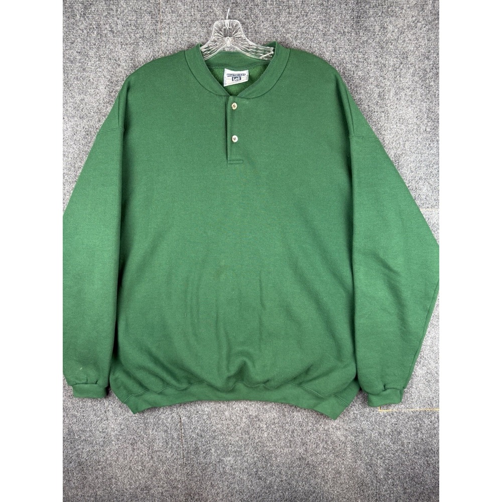 Lee‎ Heavyweight Henley Sweatshirt Mens XL Green Long Sleeve Crew Neck Made USA